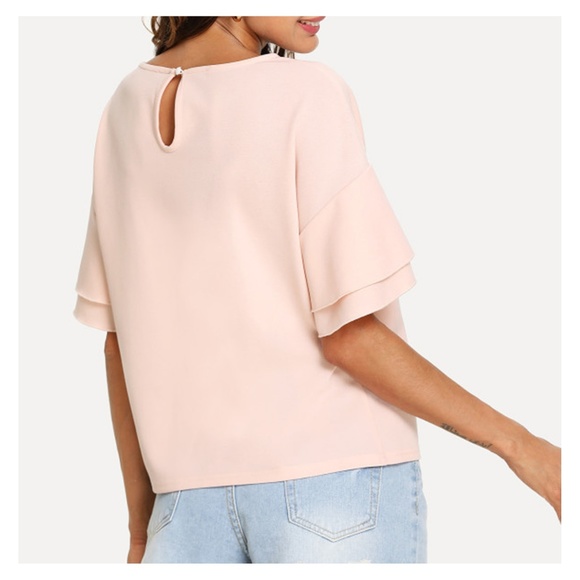 Light Pink Layered Sleeve Solid Blouse - Picture 3 of 4